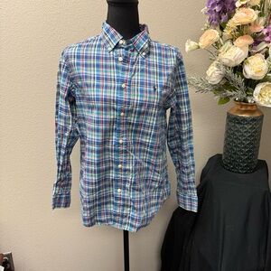 Ralph Lauren Plaid Button Down Shirt Women's L 14/16 Blue Red Green Long Sleeve